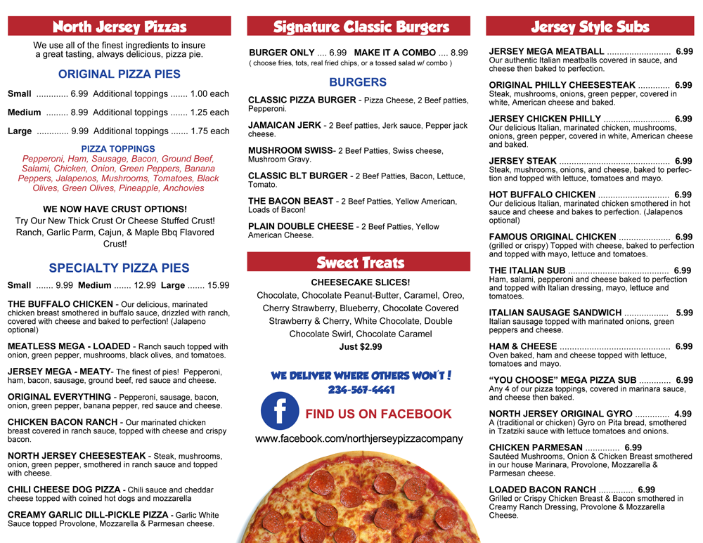 North Jersey Pizza Co Menu